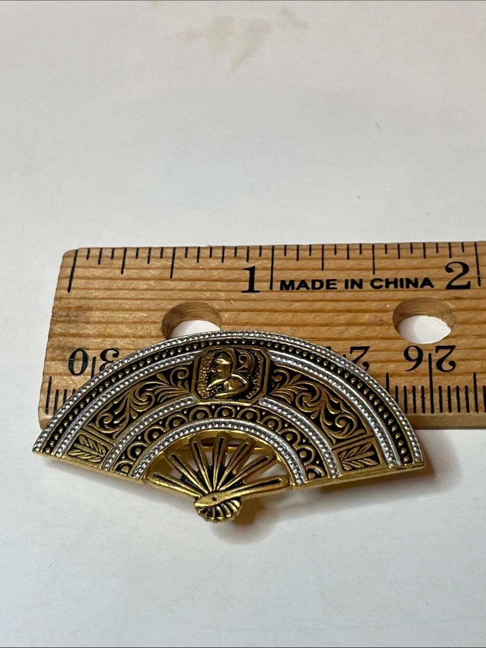 Vintage Two Damascene Brooches from Spain Swordfish & Fan
